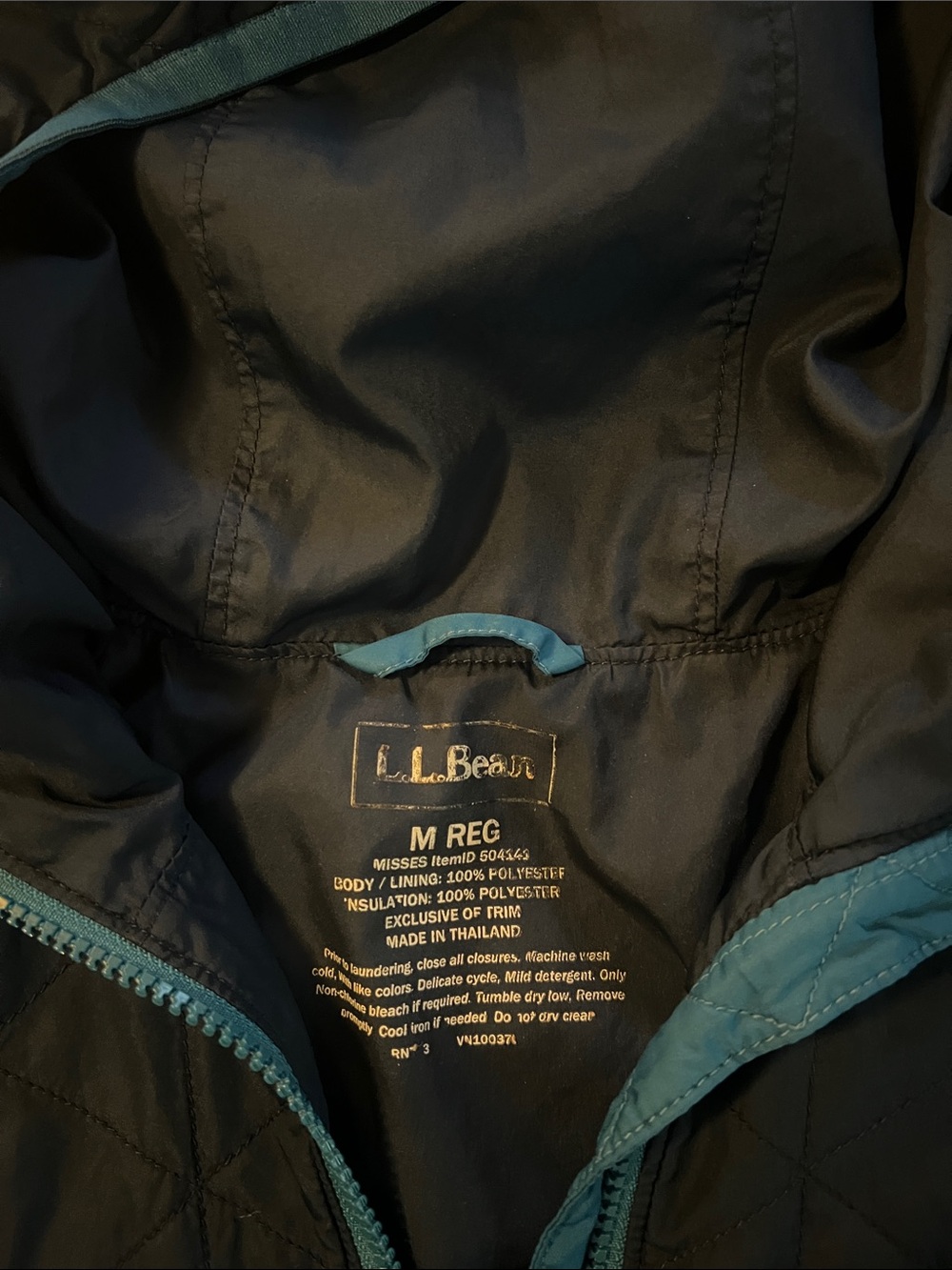 L.L.Bean Navy Quilted Half-Zip Pullover with Teal Accents - Picture 3 of 5